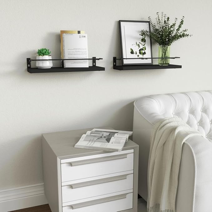 RICHER HOUSE Bathroom Shelves, Black Floating Wall Shelf Organizer Over Toilet Storage with 2 Shelves