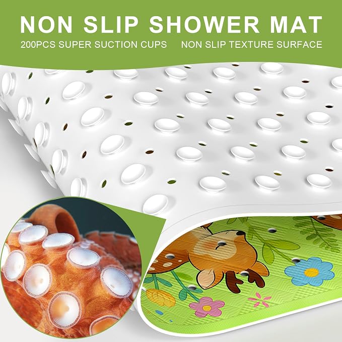 XIYUNTE Baby Bath Mat for Tub Non Slip Kids, BPA Free Extra Long Bathtub Mat 40x16 with Drain Holes and 200 Suction Cups, Non Toxic Machine Washable Toddler Bath Mat, Eco-Friendly Certified