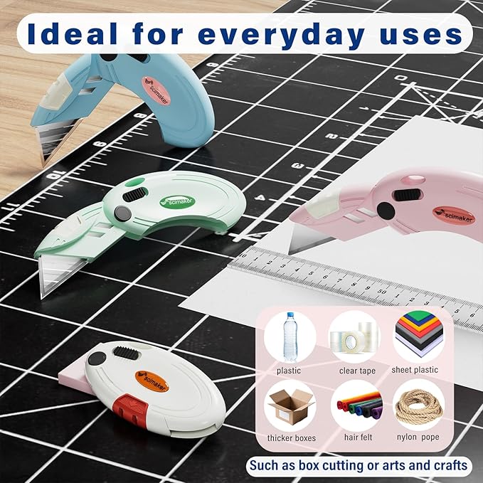 Box Opener with 10 Extra Blades,Mini Box Cutter with Button Lock Mechanism,Razor Blades Utility Knife for Opening Daily Express Boxes, Packages, Envelopes,Paper tapes,4 Pcs,Assorted Colors.