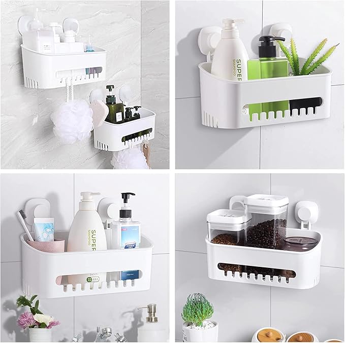 LUXEAR Suction Cup Shower Caddy - No Drilling Removable Shower Caddy - Powerful Suction Shower Organizer Max Hold 22lbs, Waterproof Suction Storage Basket for Bathroom & Kitchen