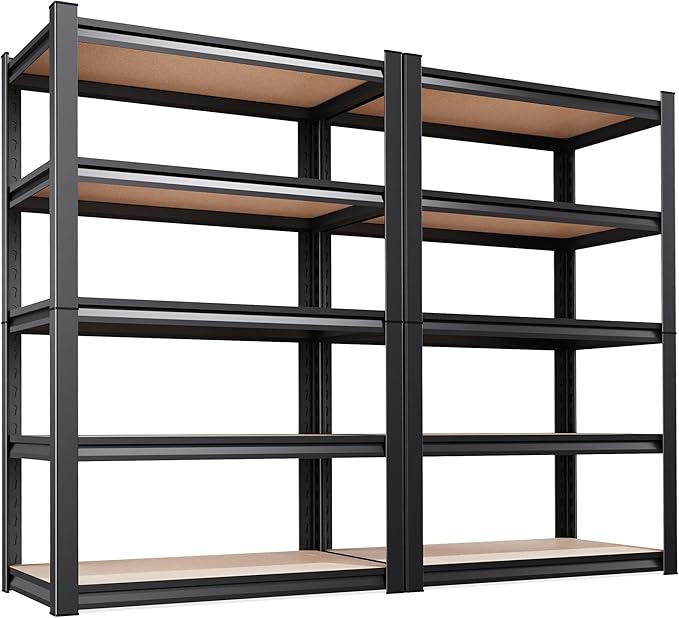 2-Pack Garage Shelving for Multi-Room Home Storage & Organization, 71" H x 32" W x 14" D 5-Tier Adjustable Metal Storage Rack for Tools, Household Items, Garage, Workshop, Pantry