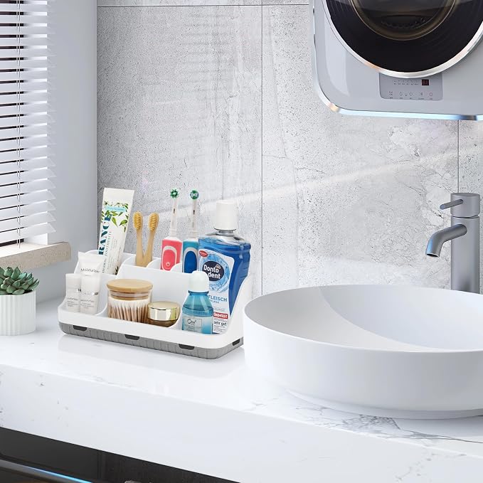 GFWARE Toothbrush Holders for Bathrooms Countertop Organizer - Kids Electric Toothbrush and Toothpaste Holder Detachable 7 Slots Tooth Brush Organization Bathroom Accessories Storage Vanity, White