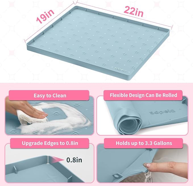 Sdpeia Under Sink Mat 22"×19" Waterproof Silicone Cabinet Liner & Sink Protector for Kitchen & Bathroom, Multi-Purpose Organizers Tray for Pets, Laundry, Cat Litter Mat