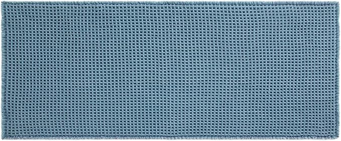 TYUU Waffle Runner Rug Bathroom, Long Boho Bathroom Rugs Non Slip Washable Super Absorbent Quick Dry Farmhouse Bath Decor, 60"x24" Denim Blue