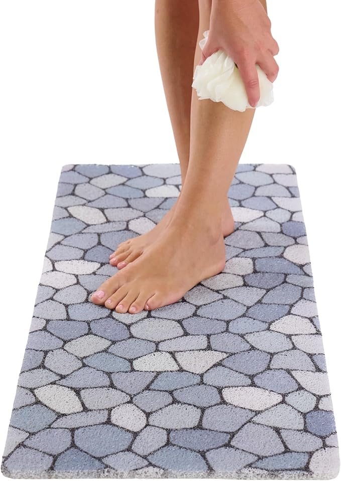 Non Slip Bathtub Mat Shower Mat for Tub - Loofah Bath Mats for Bathroom - 40x16 Bathtub Floor Mat - Textured Anti Slip Bath Mat Without Suction Cups - Secure Mat for Wet Areas (40x16 Pebble Blue)