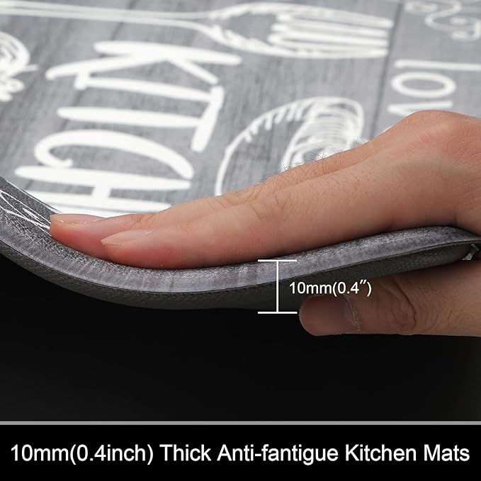 HEBE Kitchen Rugs Set of 2, Cushioned Anti Fatigue Kitchen Mats for Floor, Non Slip Waterproof Comfort Standing Desk Mat Carpet for Sink, Stove, Laundry Room, Gray