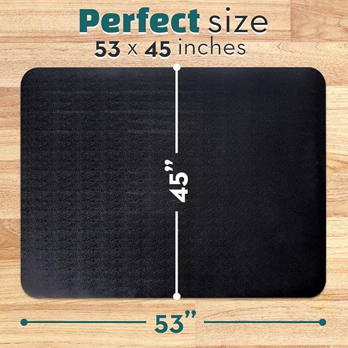 Office Chair Mat for Hardwood Floor: 53"x45" Large Black Rolling Chair Mat for Hard Wood and Tile Floor, Anti-Slip Heavy Duty Floor Protector Mat Under Computer Desk, Easy Glide Chair Mats for Home