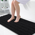 OLANLY Thick Large Bathroom Rugs 50x30, Extra Soft Absorbent Chenille Striped Bath Rugs, Rubber Backing, Machine Wash Dry, Bath Mats for Bathroom Floor, Tub and Shower, Home Decor Accessories, Black