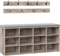 HOOBRO Shoe Storage Bench with Cushion, 39.4" L Entryway Bench with 12 Cubbies, Entryway Hall Tree with Storage, Shoe Cabinet with Coat Rack for Bedroom, Hallway, Holds up to 330 lb, Gray GY112HX01
