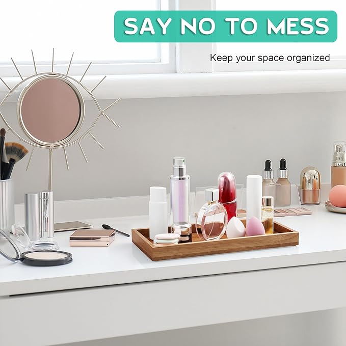 ALELION 13" Bathroom Vanity Tray for Counter - Acacia Wood Decorative Tray for Toilet Tank Makeup Perfume Jewelry Catchall Coffee Table - Wooden Kitchen Countertop Organizer for Soap Dispenser