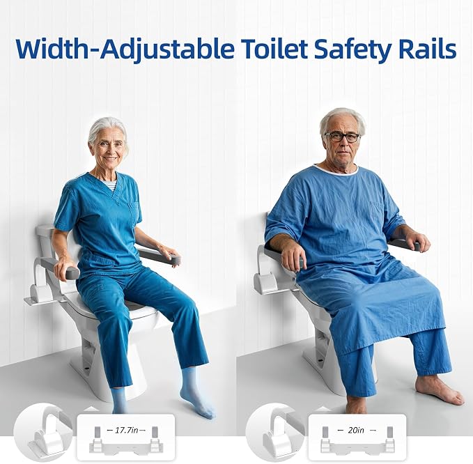 ZEAGUS Width Adjustable Toilet Safety Rails - 500lb Heavy Duty Toilet Safety Frame, Grab Bars, 60° Adjustable & Space-Saving Toilet Assist Arms for Seniors, Disabled, Elderly, Mobility-Impaired