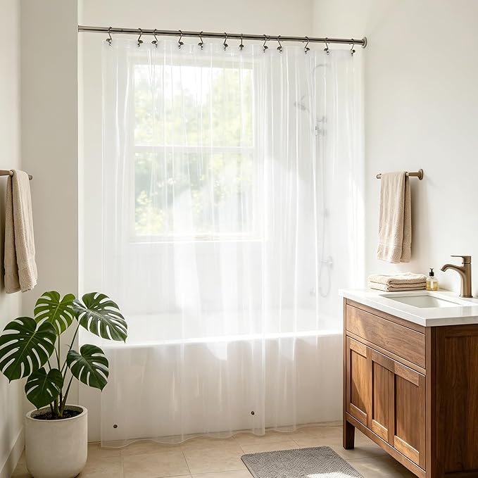 Barossa Design Super Long Clear Shower Curtain Liner 72" Wide x 108" Height - See Through Plastic Bath Curtain with Metal Grommets for Bathroom - Clear, 72x108