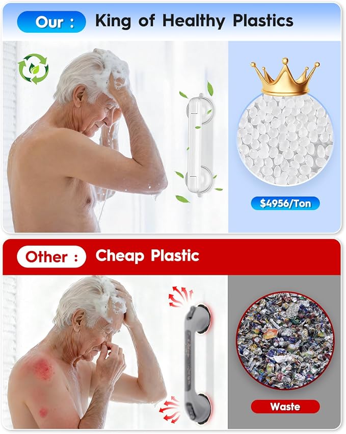 Upgraded Grab Bars for Shower Bathtub Bathroom Wall, Heavy-Duty Suction Grab Bars Shower Handle Safety for Elderly Seniors Handicap, No Drilling Tool-Free, Easy Removal and Reusable (White)