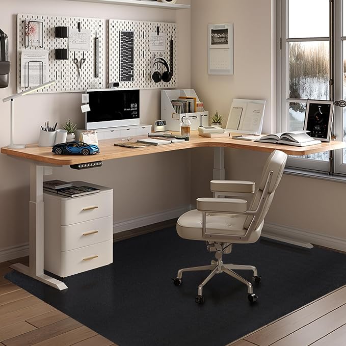 Office Chair Mat for Hardwood Floor: 63" x 51" Extra Large Black Office Chair Mats, Anti-Slip Rubber Floor Mat for Gaming Rolling Chair, Heavy Duty Sturdy Floor Protector Mat Under L Computer Desk