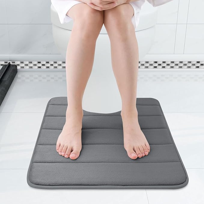 Buganda Memory Foam U-Shaped Contour Toilet Rugs, Non Slip Absorbent, Thick Soft Washable Bathroom Mat, Floor Carpet Bath Rugs Mat for Toilet Base (20" x 20", Grey)
