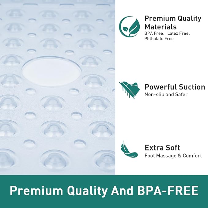 Large Square Shower Mat 27 x 27 Inch Clear, Non Slip Shower Bathtub Mats for Inside Shower With Big Suction Cups Drain Holes, Anti Slip Bathroom Floor Shower Stall Mats, Easy Clean, BPA-Free