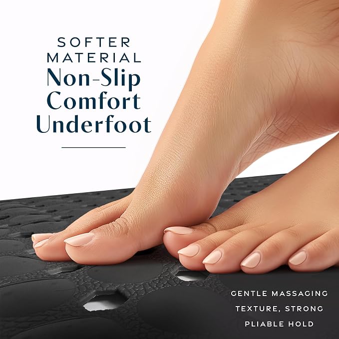 SlipX Solutions Power Grip Bathtub Safety Mat | Precision Grip Technology for Longer, Stronger, & Softer Wet Surface Protection | Solid Black 39"x16"