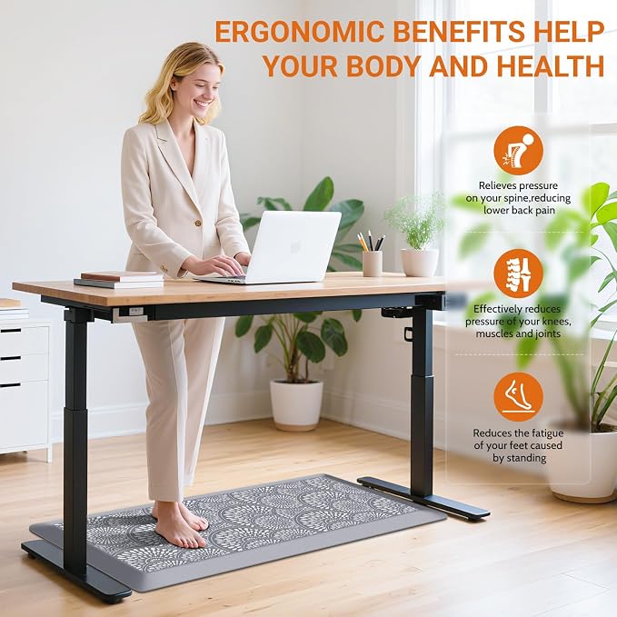 Mattitude 4/5 Inch Kitchen Mat, 17.3x39in Heavy Duty Ergonomic Comfort Foam Standing Desk Mat, Waterproof Non-Slip Standing Mats and Rugs for Kitchen, Office, Grey