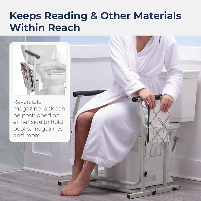 Drive Medical RTL12079 Toilet Safety Frame, Bathroom Grab Bar for Toilets, Freestanding Toilet Rail for Stability, For Users Up to 300 Pounds, White