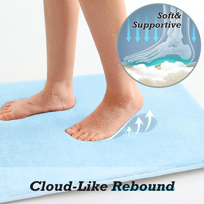 HUXMEYSON Bathroom Rugs Sets 2 Piece, Non-Slip & Quick Dry Bath Mat Set, Ultra Soft Velvet Bath Rugs for Bathroom, Toilet and Shower Floor, Light Blue