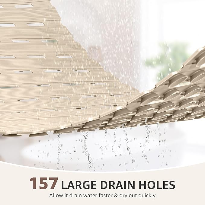 OTHWAY Non Slip Shower Mat, 36.6" x 16.9" Non Slip Shower Mats for Inside Shower, Shower Anti Slip Mat with Suction Cups, Easy to Cut Shower Floor Mat, Machine Washable Bathtub Mats, Light Brown