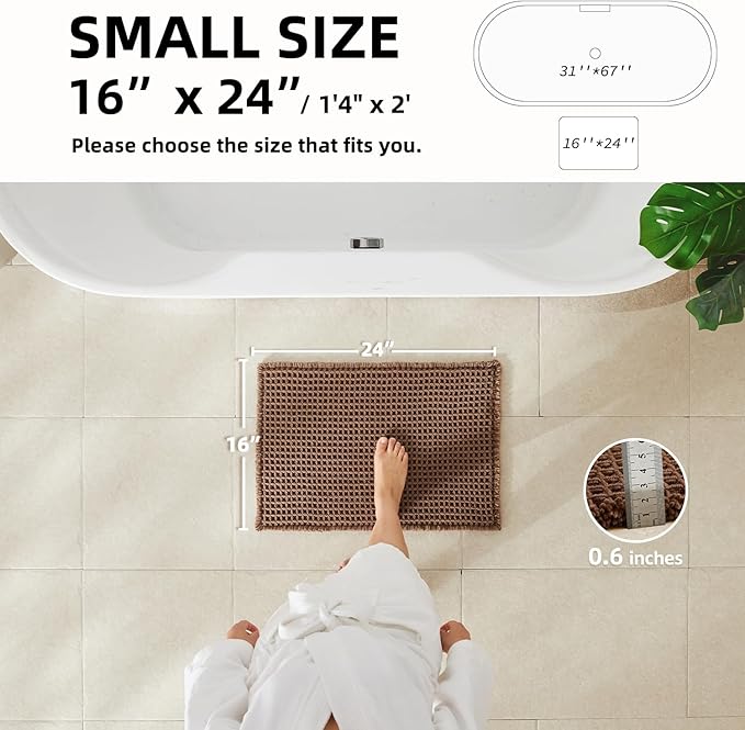 TYUU Waffle Bath Mat, Boho Bathroom Rugs Non Slip Washable Super Absorbent Quick Dry Bath Mat Farmhouse Bathroom Decor, 24"x16" Mocha