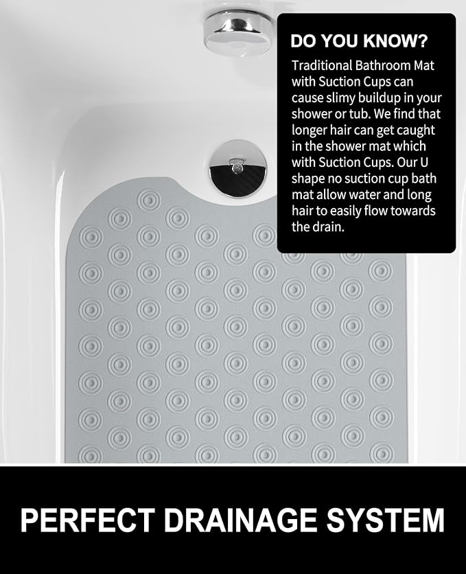 OTHWAY No Suction Cup Bath Mat: 39x16 inch Extra Long Bathmat│Perfect for Ordinary or Refinished Bath Tubs │Made of Nature Rubber│Protect Your Bathtub (Grey)