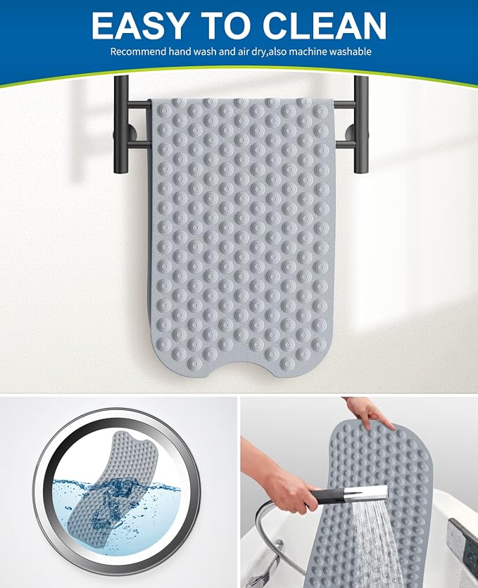 Bligli Bathtub Mat Non-Slip Without Suction Cups, 39x16inch Extra Long Bath Mats for Shower Bathroom, Machine Washable Natural Rubber Shower Tub Mat (39x16inch, Gray)
