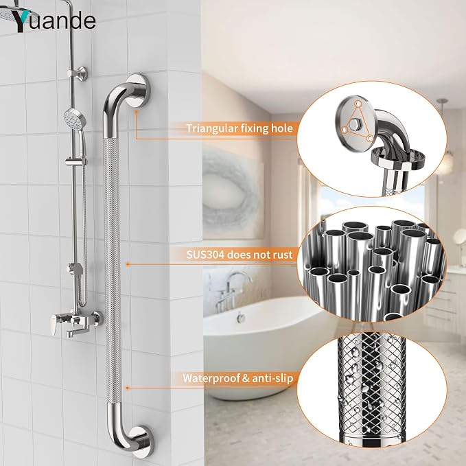 4 Pack 32 Inch Shower Grab Bar, YuanDe Chrome Bathroom Grab Bar Handle w/Anti-Slip Knurled Grip, Stainless Steel Bath Balance Bar,1.25" Diameter Safety Hand Rail Support,Handicap Injury Elderly Senior