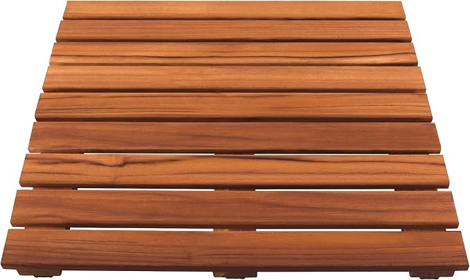 VaeFae Teak Shower Mat, Non-Slip Bath Mat, Luxury Spa Mat, Wooden Mat for Bathtub, 20 x 20 in