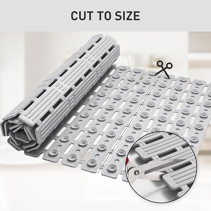 XIYUNTE Shower Mat Non Slip Bathtub Mat, 36 x 16 inches Rubber Bath Mat for Tub Non Slip Shower Mats for Inside Shower with Powerful Suction Cups and Drain Holes, Easy to Cut, Light Grey