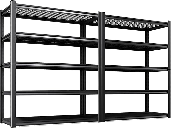 2-Pack Heavy Duty Garage Shelving for Large Storage & Garage Organization, 78"H x 46"W x 20"D 5-Tier Adjustable All Metal Wire Shelf for Tools, Storage Bins, Bulk Items, Warehouse & Workshop
