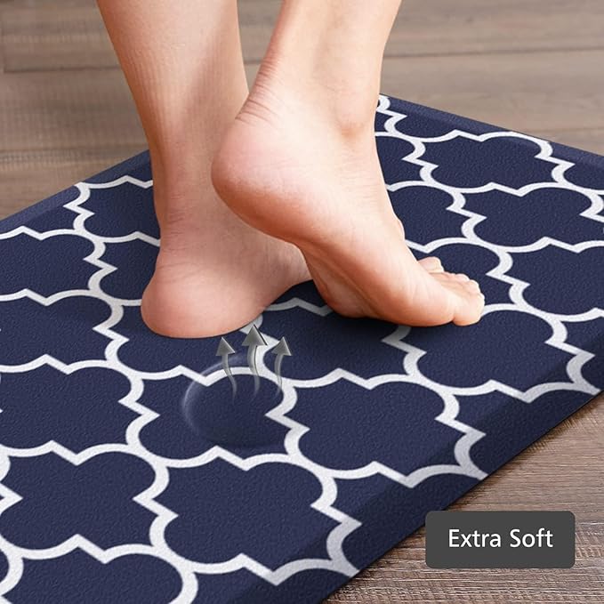KMAT Kitchen Mat Sets [2 PCS] 0.47inch Cushioned Anti-Fatigue Area Rugs, Waterproof Non-Skid Heavy Duty PVC Ergonomic Comfort Standing Mats for Kitchen, Floor, Office, Blue