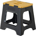 Vigar Compact Folding Step Stool - 12-1/2 Inch Foldable Step Stool for Adults, Lightweight Portable Stool with Handle, Non Slip Step Stool, Space-Saving Stool up to 330 lb - Black, Bamboo Print Top