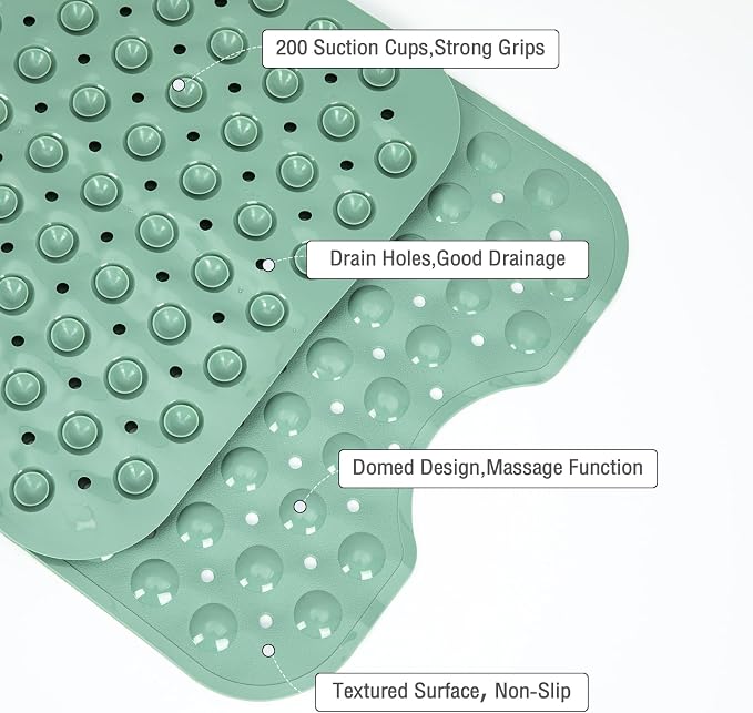 Extra Long Bathtub Mat Non Slip, MARRS Green Soft Bath Mat for Tub 40 x 16 Inch Full Size, Bath Tub Shower Mats for Bathroom Floor, Big Suction Cups and Drain Holes, Easy Washable, BPA Free