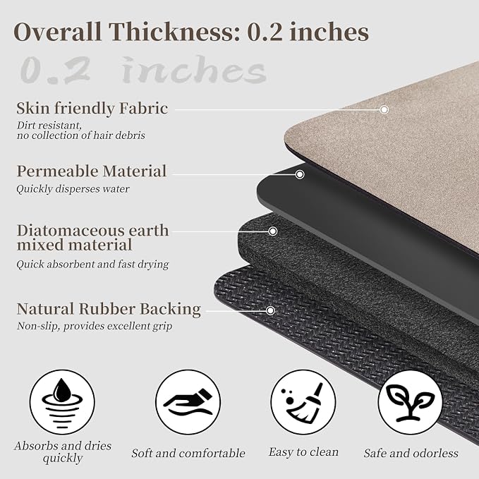 Bath Mat 24x17 - Diatomaceous Earth Bath Mat Quick Dry Absorbing Bathroom Rugs Rubber Non Slip Thin Bathroom Mat Fit Under Door, Taupe