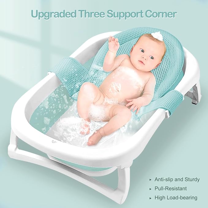 Colorlife Baby Bath Seat Support Net Infant Bathing Seat Support Mat, Adjustable Comfortable Non-Slip Three-Pointed Baby Shower Net Bathtub Sit Up Mesh for Newborn 0-12 Months-Green(No Bathtub)
