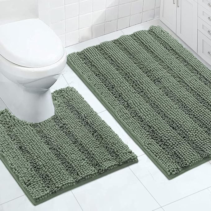 Turquoize Bathroom Rugs Set Non-Slip Bath Mats for Bathroom Super Absorbent Shaggy Rugs for Tub Shower Toilet Soft Plush Bath Rug Plus U Contour Rug (Oversized: 24" x 36" and 20" x 24" U), Green Bay