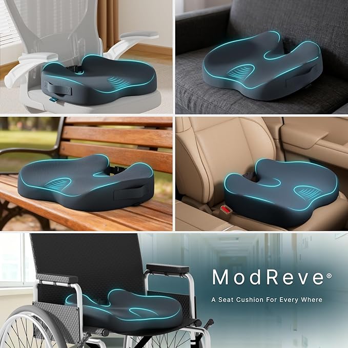Large Memory Foam Seat Cushion for Office Chair, Car, Truck & Wheelchair - Sciatica Ease, Coccyx & Tailbone Pain Relief Cushion for Long Sitting & Driving