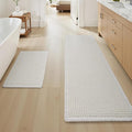 Upgraded Waffle Bath Mat Set of 2, Super Absorbent Non Slip Bath Mats for Bathroom Floor, Washable Boho Bathroom Rugs Set 2 Pieces with Tassels, Soft Bathroom Mat Set, White, 17" x 24" Plus 17" x 48"