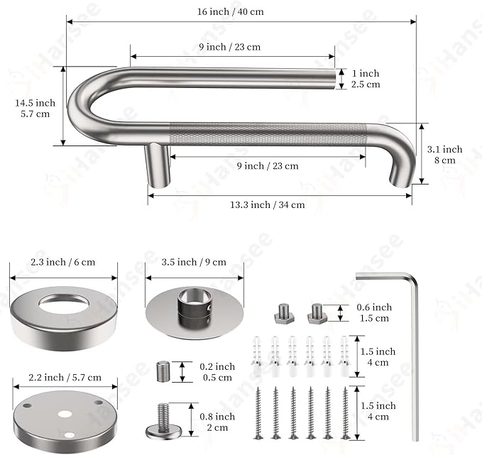 𝐔𝐩𝐠𝐫𝐚𝐝𝐞𝐝 Toilet Grab Bars 16 Inch - Toilet Paper Holder Grab Bar Stainless Steel Knurled Toilet Grab Bars for Seniors Bathtub Bathroom Rails for Elderly Safety Balance Support, Brushed Nickel