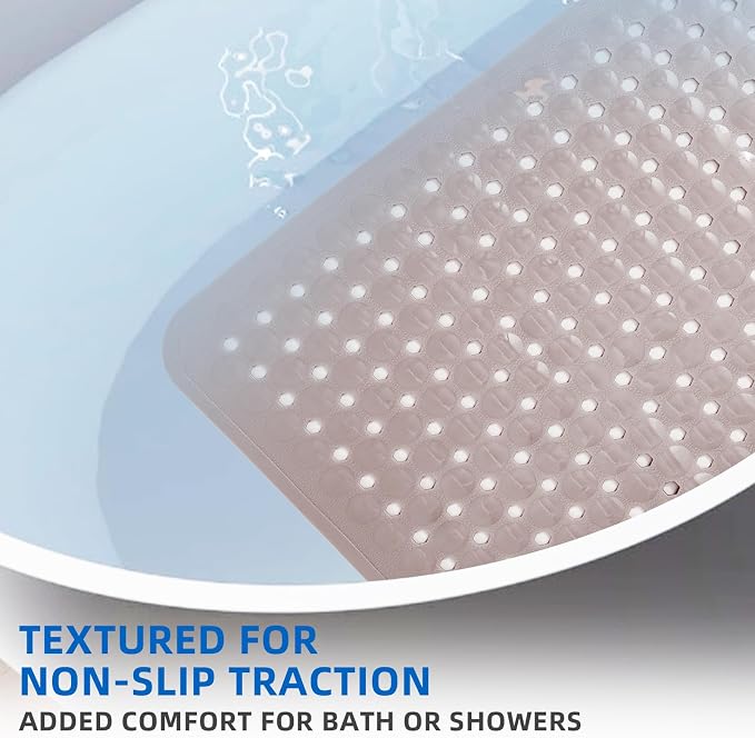 MOONFLY Shower and Bathtub Mat,40x16 Inches,Extra Long Non Slip Mats with Suction Cups and Drain Holes, Machine Washable and Anti Slip Bathmats, Bathroom Mats for Tub Nonslip (Tan)