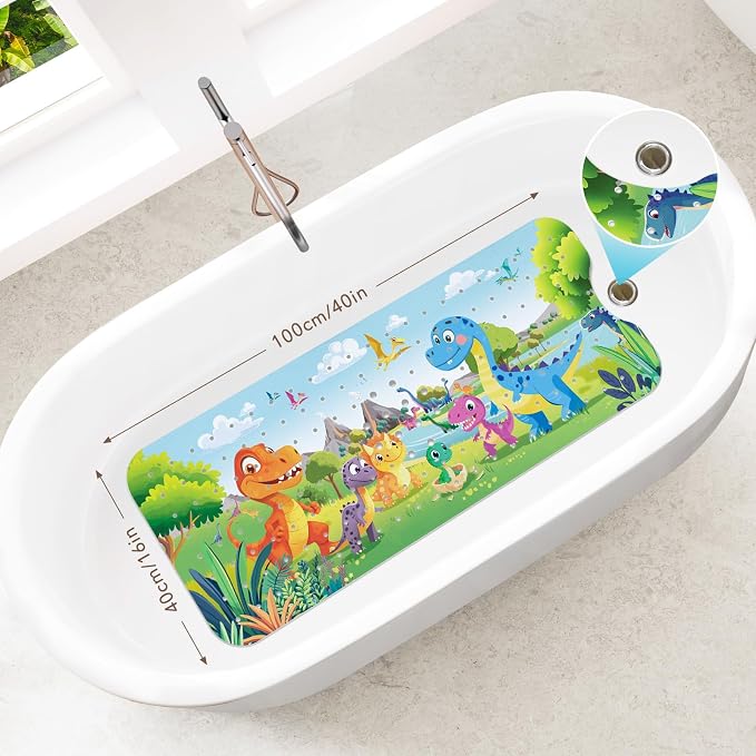 SHUCHING Baby Dinosaur Bath Mat for Tub Non Slip-40 X 16 Inch, Bathtub Mat Non Slip for Kids Baby, Toddler Long Shower Mat for Bathroom Mold Free, Machine Washable