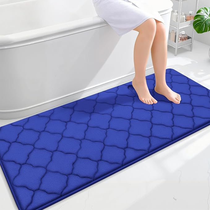 OLANLY Memory Foam Bath Mat Rug 59x24, Ultra Soft and Absorbent Bathroom Rugs, Non-Slip, Comfortable, Machine Washable Bath Carpet for Bathroom Floor, Tub Shower and Home Decor Accessories, Royal Blue