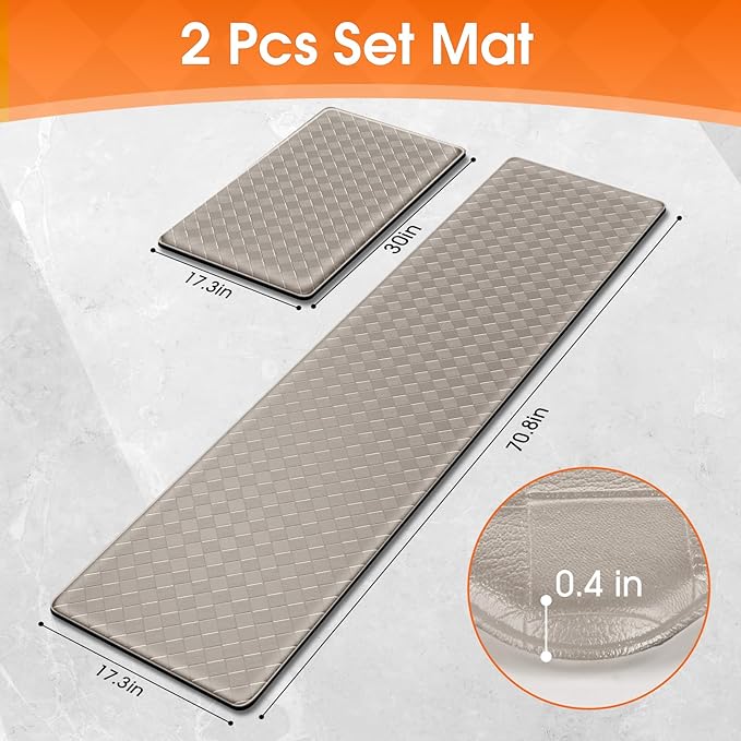 TranquilRelax 2-Piece Anti-Fatigue Kitchen Mats, Cushioned Non-Slip Waterproof Sink & Stove Floor Mats, Comfortable Standing Rug Set for Kitchen, Laundry & Entryway, Brown
