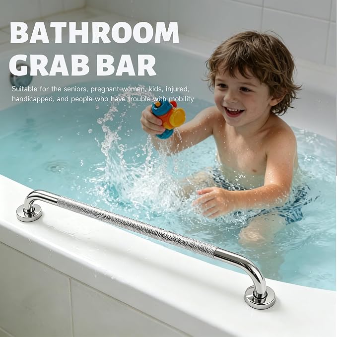 40 Inch Shower Grab Bar 1.25" Dia, 2 Pack Chrome Anti Slip Bathroom Grab Bar, 304 Stainless Steel Knurled Handicap Grab Bars, Safety Support Handrail,Bath Shower Handle for Elderly Injury Senior