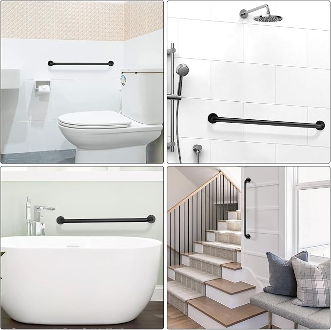 2 Pack 32 Inch Black Shower Grab Bars, ZUEXT Stainless Steel Bathroom Wall Grab Bar Handle, Shower Balance Bar, Safety Hand Rail Support,Handicap Elderly Senior Assist Bath Grab Handle(1.25" Diameter)