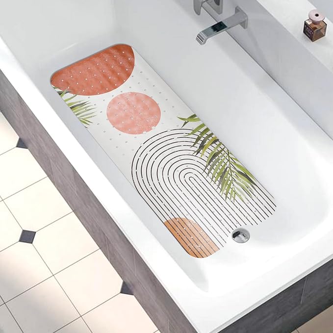 Bathtub Mat Non Slip, Bohemia Extra Long Bath tub Mat Shower Floor Mat with Suction Cups and Drain Holes for Adults Kids Elderly 40 X 16 Inch