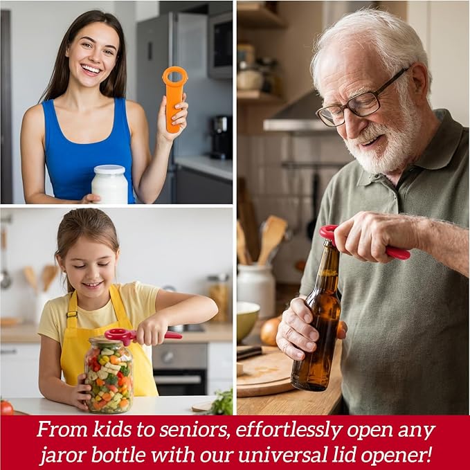 2Pack Easy Grip Jar Opener, Plastic Jar Key for Tight Bottles, Effortless Lid Opener for Carpal Tunnel-Jar Openers Top Rated for Seniors(Orange, Red)