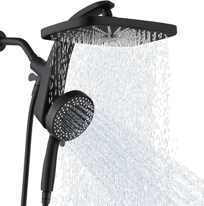 BOZYBO Rain Shower Head with Handheld: High Pressure Shower Heads with Handheld Spray Combo, 12" Rainfall Shower Head and 9 Sprays Hand Showerheads with Magnetic Docking and Power Jets, Matte Black
